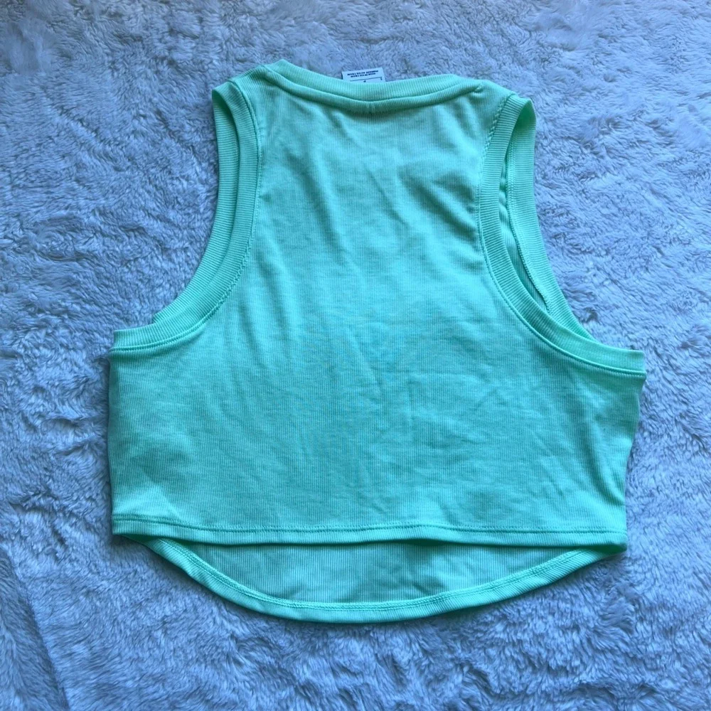 Nike Women's Ribbed Crop Tank Top Lime Green Swoosh Racerback Sleeveless Small